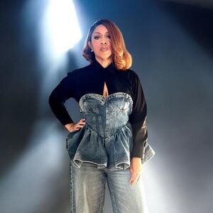 NWT - Peplum Style Corset Top - Denim